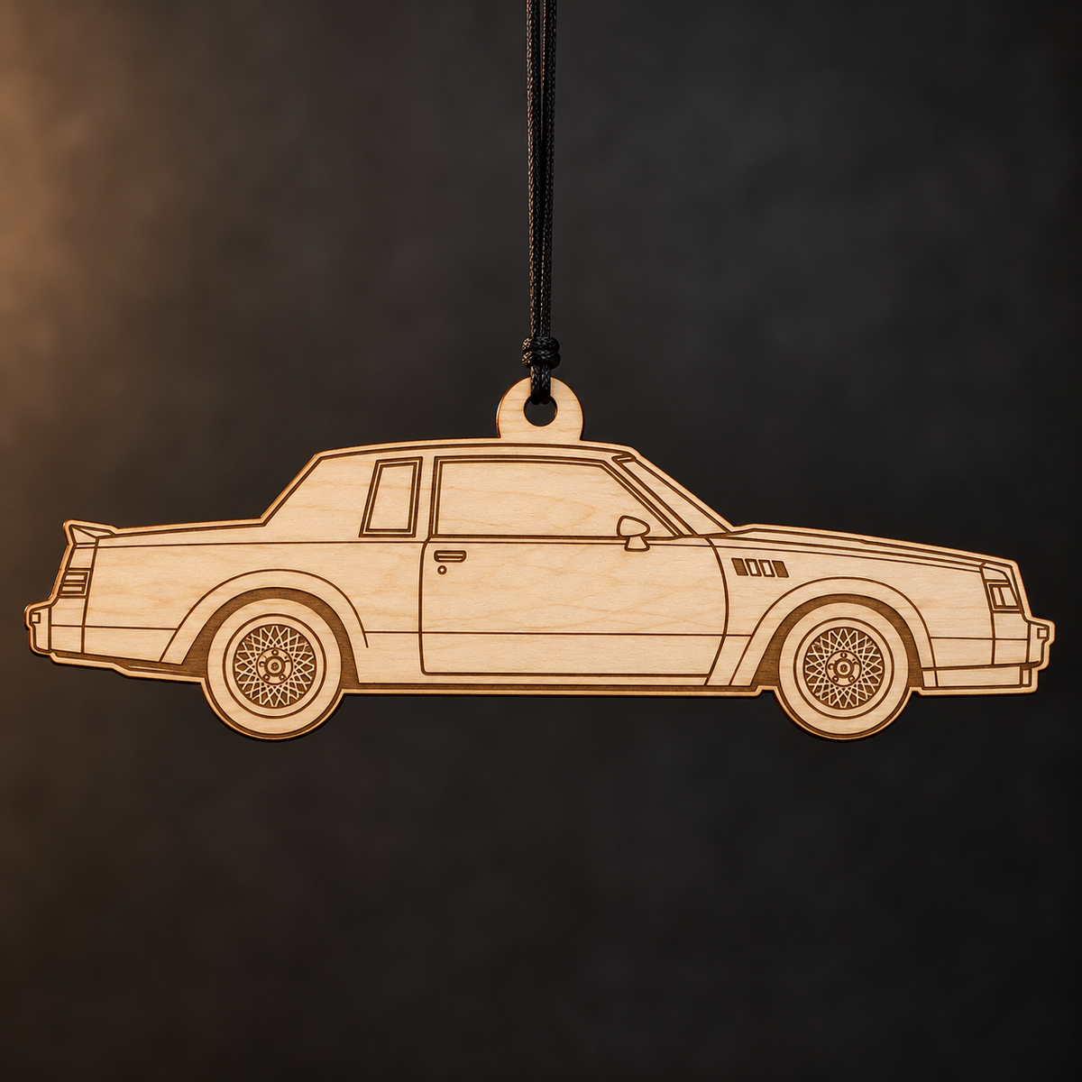 1987 Buick Regal GNX Coupe flat Birch Ply ornament with brown laser-engraved outlines