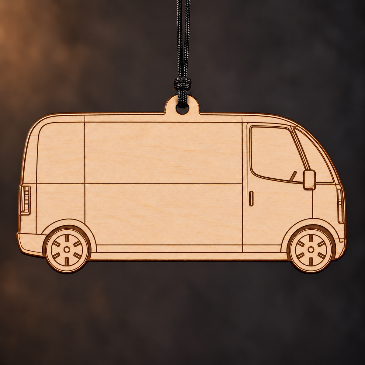 2024 Canoo LDV Van flat Birch Ply ornament with brown laser-engraved outlines