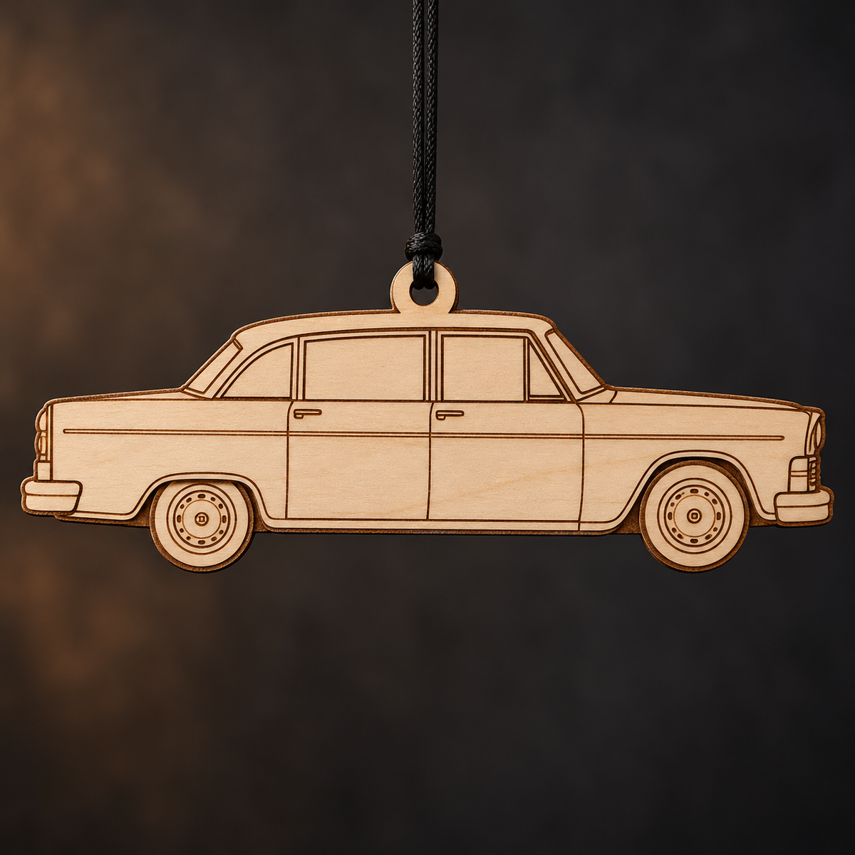 1972 Checker Marathon Sedan flat Birch Ply ornament with brown laser-engraved outlines