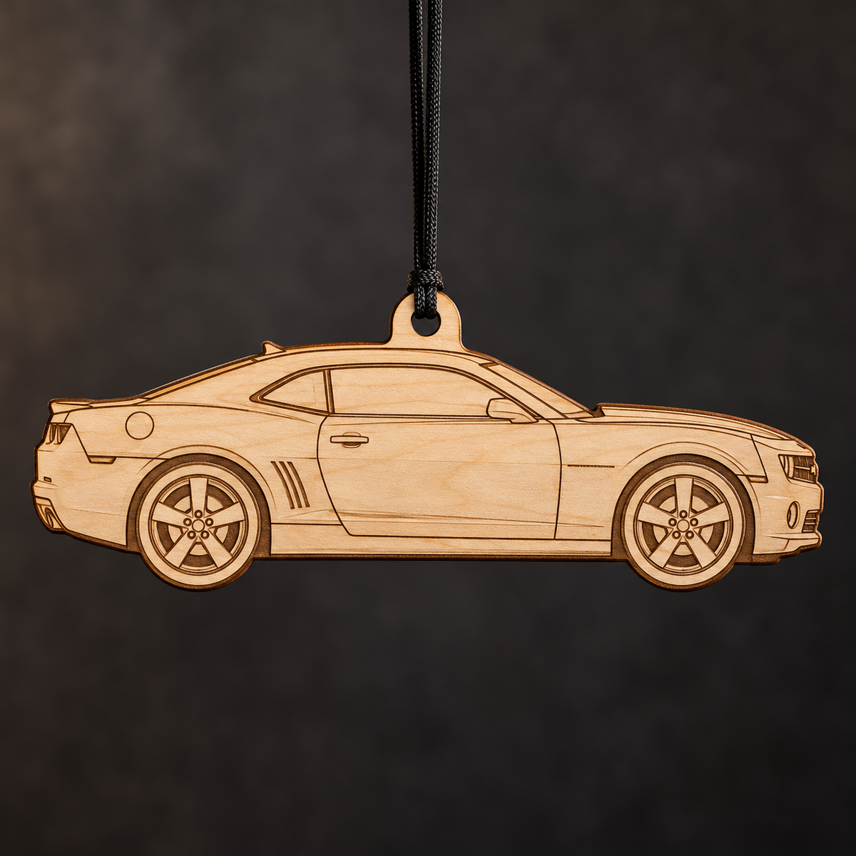 2010 Chevrolet Camaro Coupe flat Birch Ply ornament with brown laser-engraved outlines