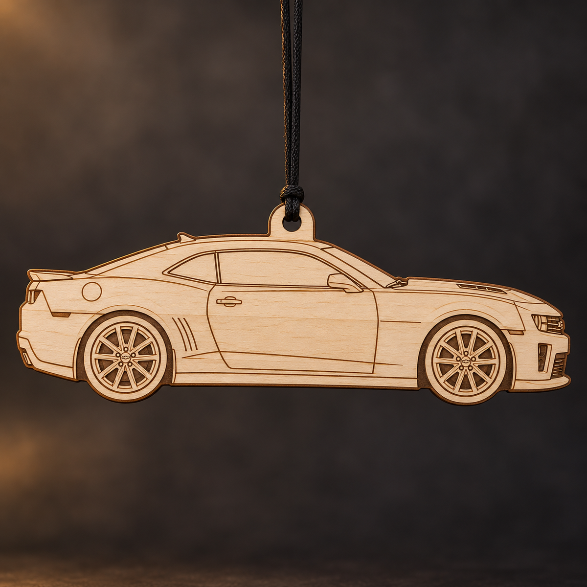 2012–2013 Chevrolet Camaro ZL1 Coupe flat Birch Ply ornament with brown laser-engraved outlines