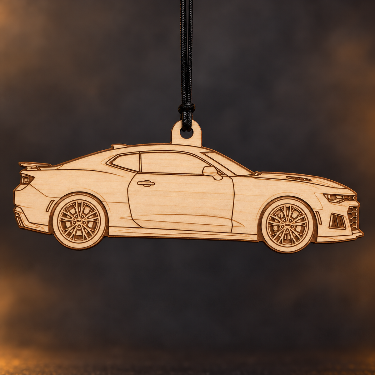 2019–2024 Chevrolet Camaro ZL1 Coupe flat Birch Ply ornament with brown laser-engraved outlines