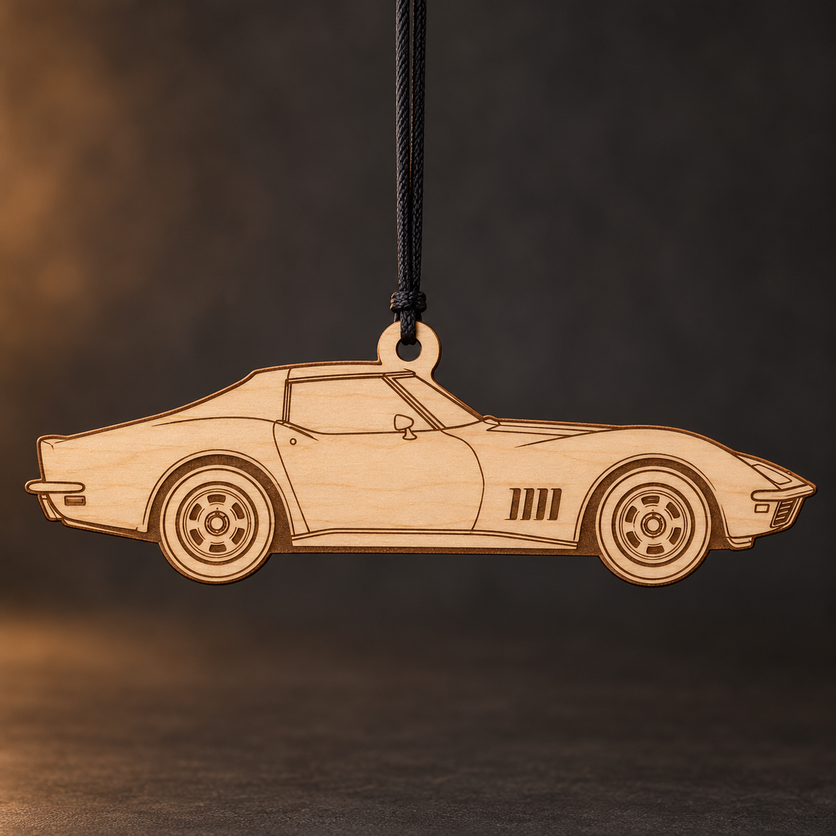 1970–1972 Chevrolet Corvette Stingray Coupe flat Birch Ply ornament with brown laser-engraved outlines