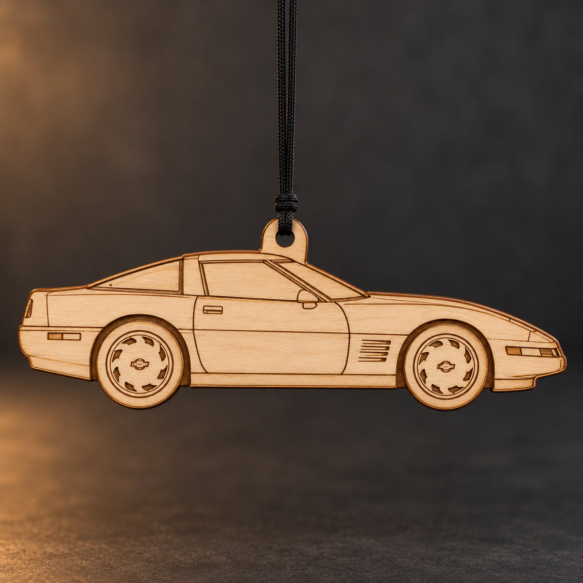 1991–1995 Chevrolet Corvette ZR-1 Coupe flat Birch Ply ornament with brown laser-engraved outlines