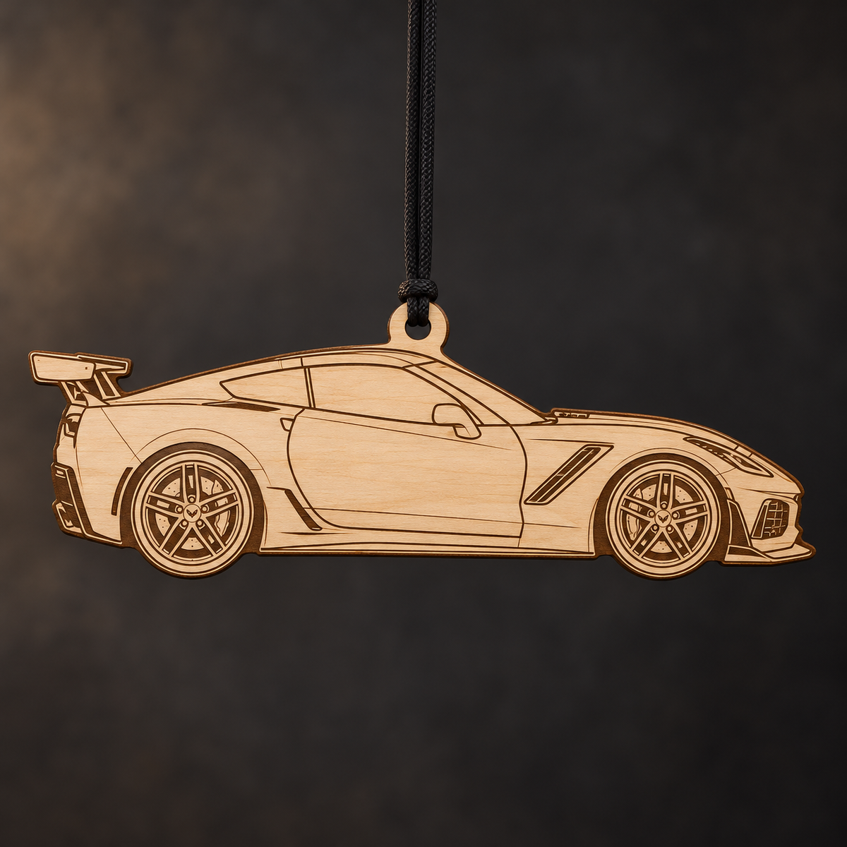2019 Chevrolet Corvette ZR1 Coupe flat Birch Ply ornament with brown laser-engraved outlines