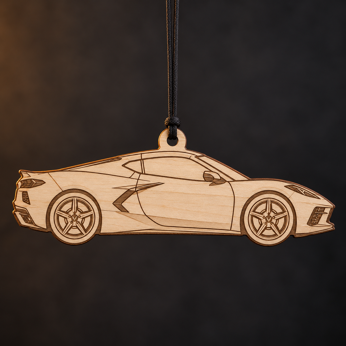 2020 Chevrolet Corvette Coupe flat Birch Ply ornament with brown laser-engraved outlines