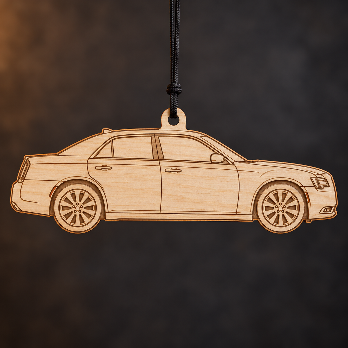 2015 Chrysler 300 Sedan flat Birch Ply ornament with brown laser-engraved outlines