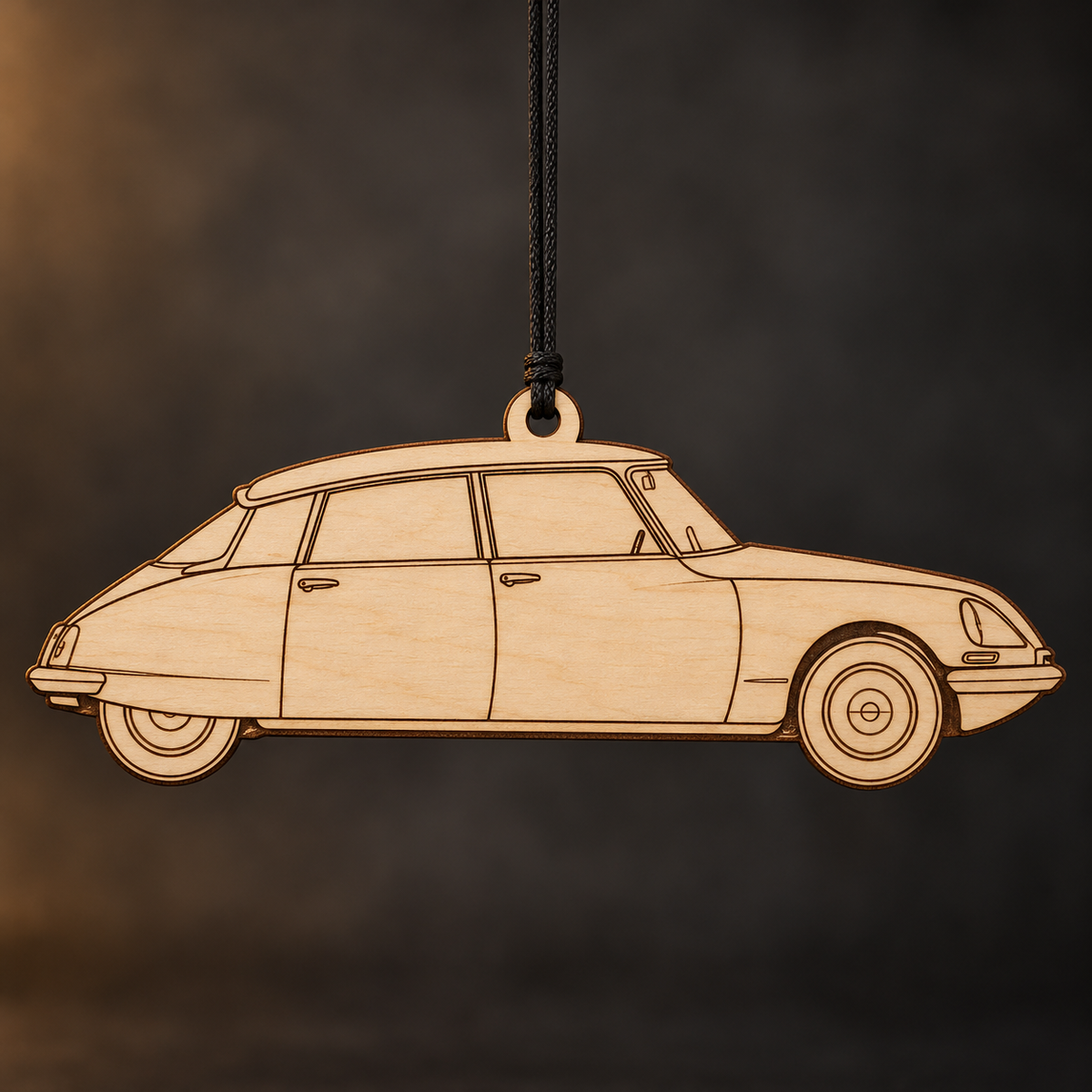 1967 Citroën DS Sedan flat Birch Ply ornament with brown laser-engraved outlines
