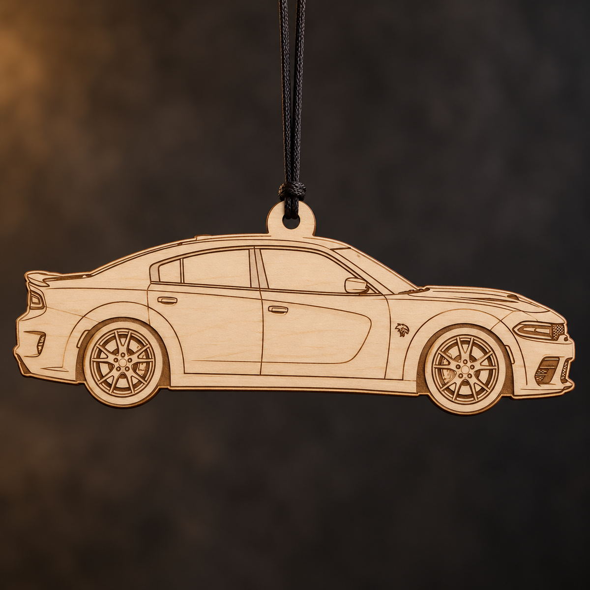 2020–2023 Dodge Charger SRT Hellcat Widebody Sedan flat Birch Ply ornament with brown laser-engraved outlines