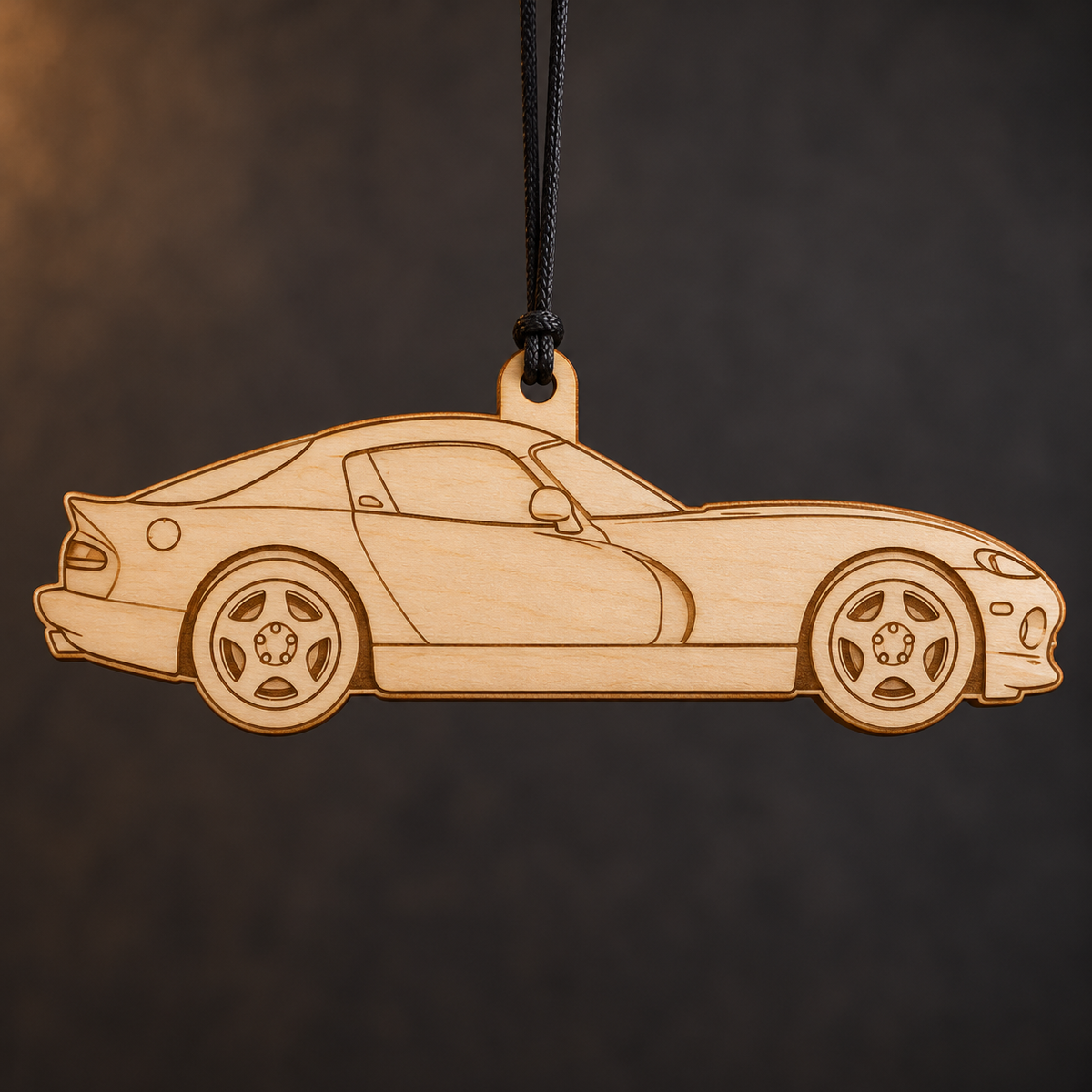 1996 Dodge Viper Coupe flat Birch Ply ornament with brown laser-engraved outlines