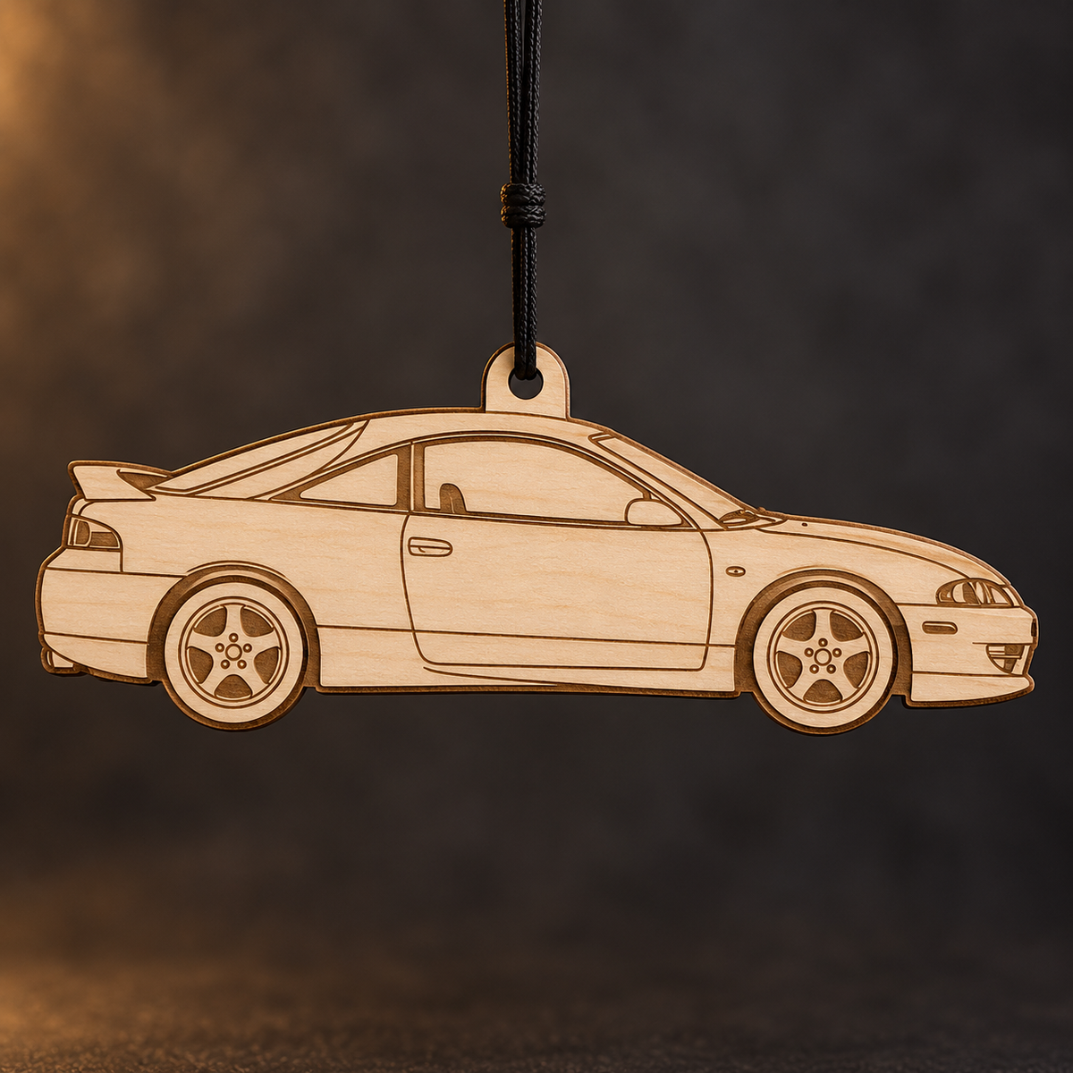 1995 Eagle Talon Coupe flat Birch Ply ornament with brown laser-engraved outlines