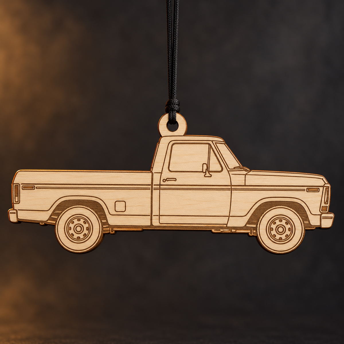 1979 Ford F-150 Pickup flat Birch Ply ornament with brown laser-engraved outlines