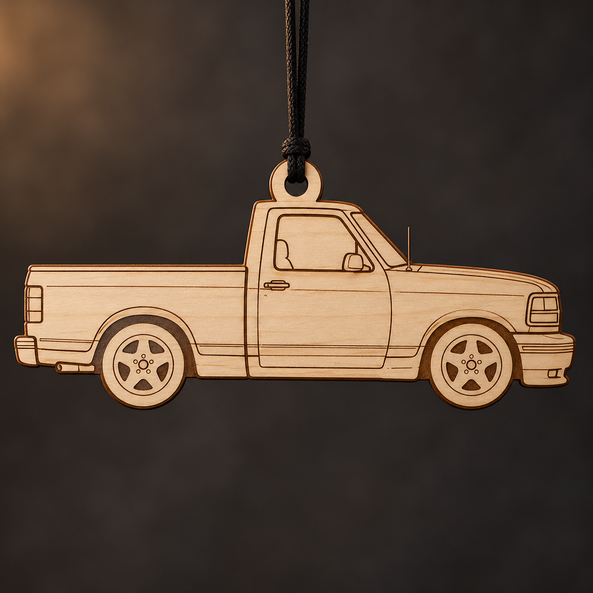 1993–1995 Ford F-150 SVT Lightning Pickup flat Birch Ply ornament with brown laser-engraved outlines