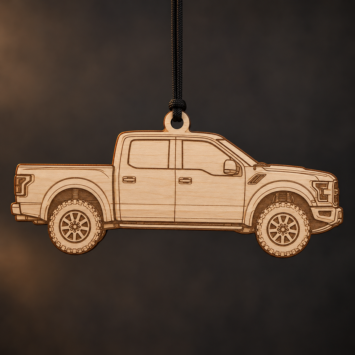 2017–2020 Ford F-150 Raptor Pickup flat Birch Ply ornament with brown laser-engraved outlines