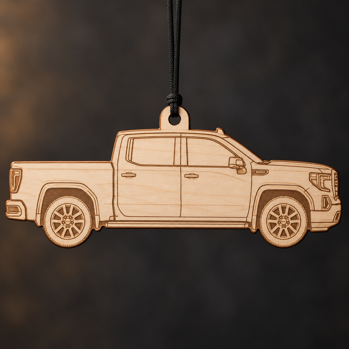 2020 GMC Sierra Pickup flat Birch Ply ornament with brown laser-engraved outlines