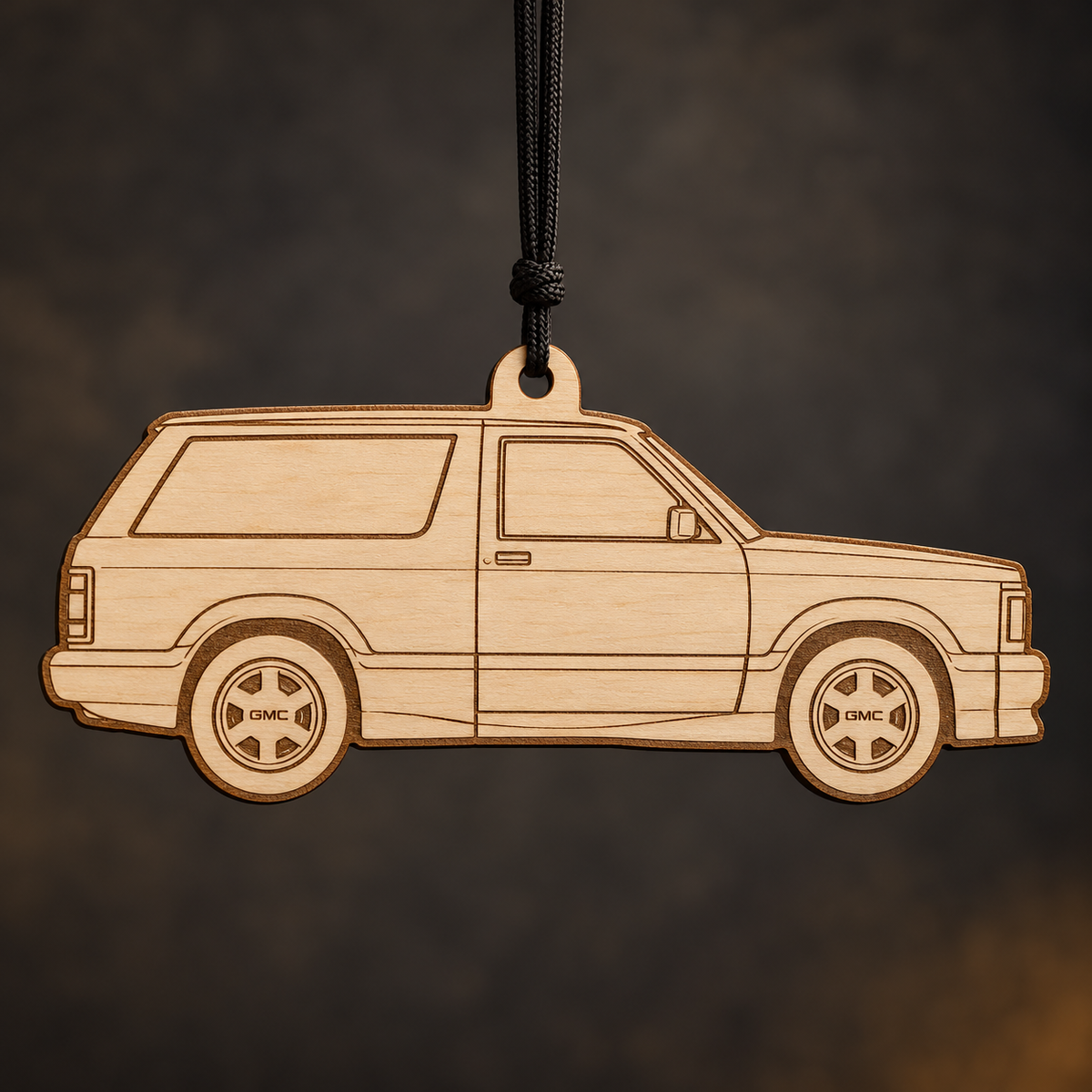 1992 GMC Typhoon SUV flat Birch Ply ornament with brown laser-engraved outlines