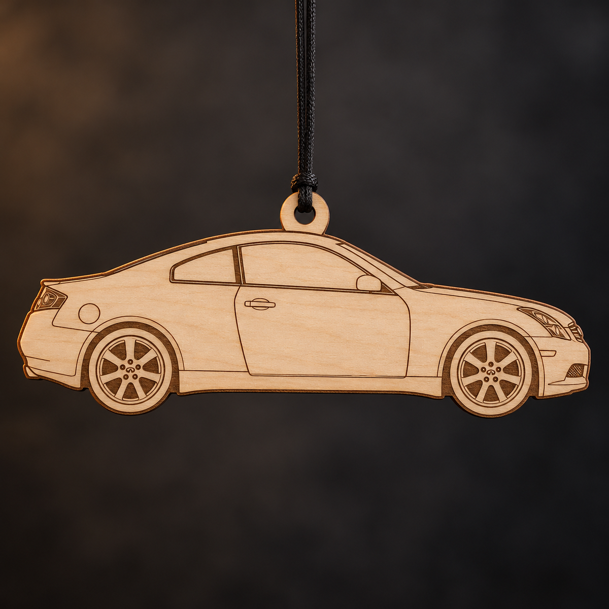 2006 Infiniti G35 Coupe flat Birch Ply ornament with brown laser-engraved outlines