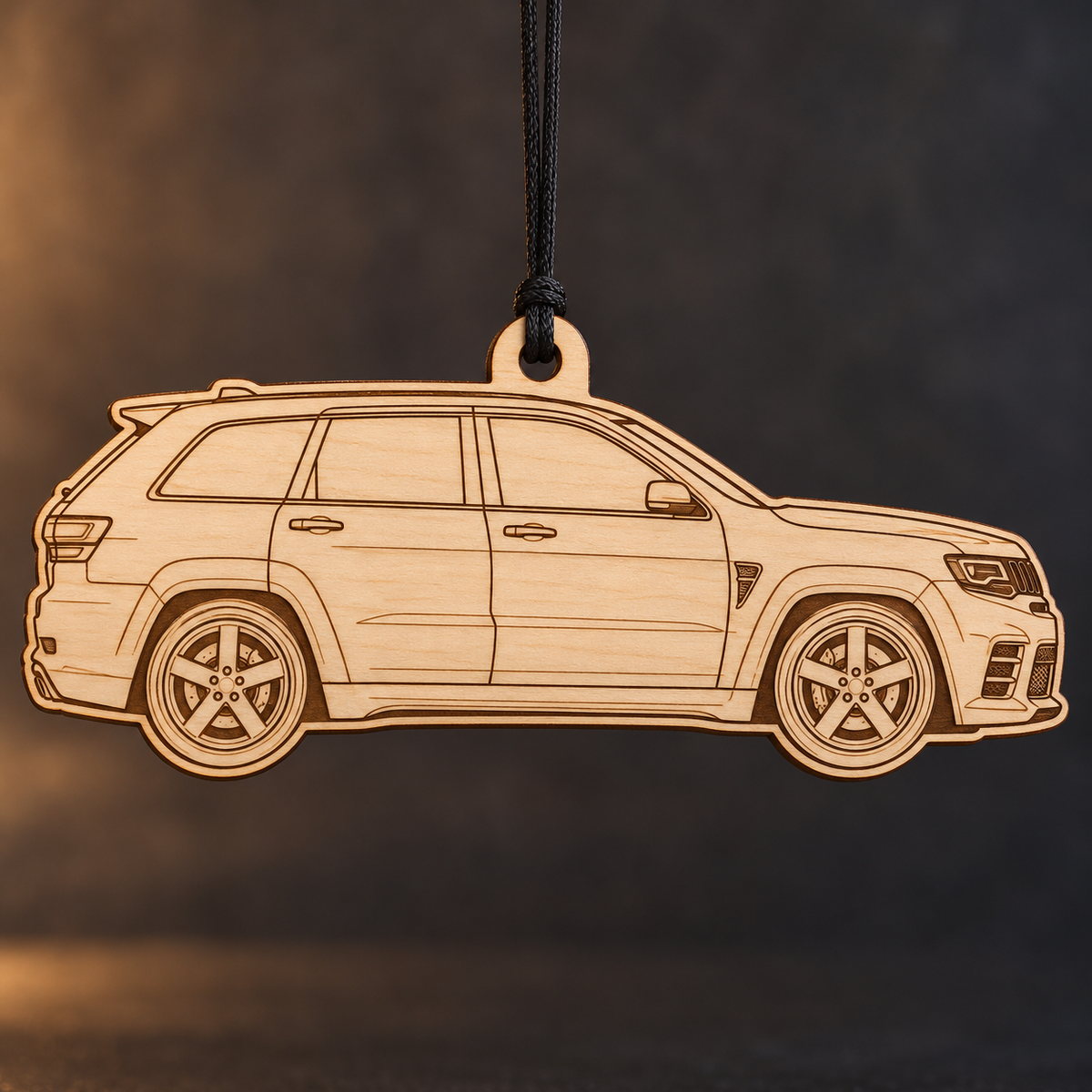 2018–2021 Jeep Grand Cherokee Trackhawk SUV flat Birch Ply ornament with brown laser-engraved outlines