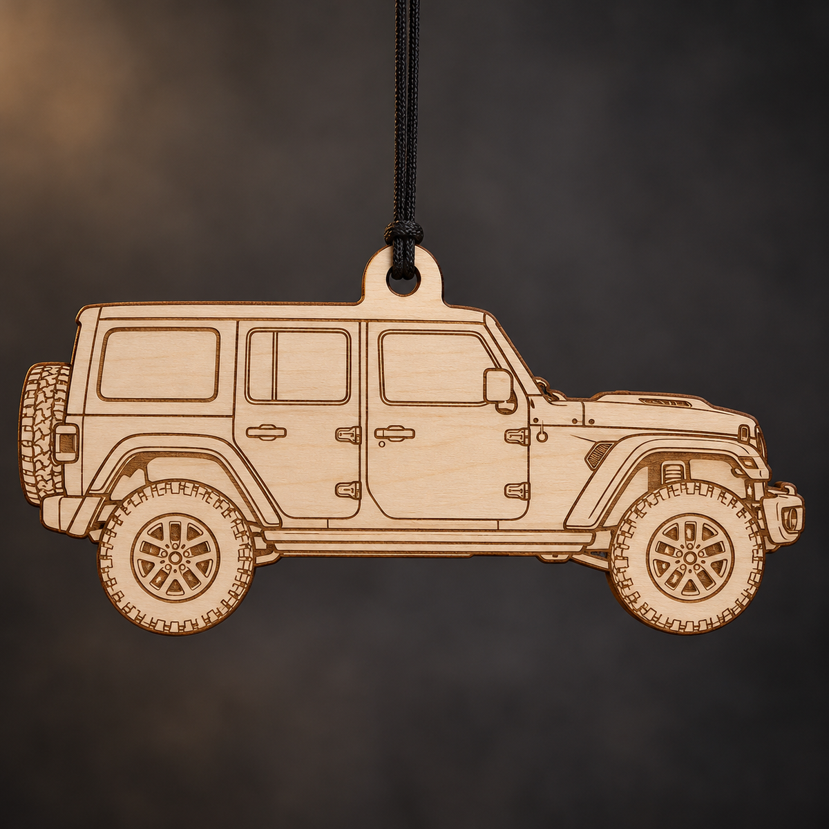 2021–2023 Jeep Wrangler Rubicon 392 SUV flat Birch Ply ornament with brown laser-engraved outlines