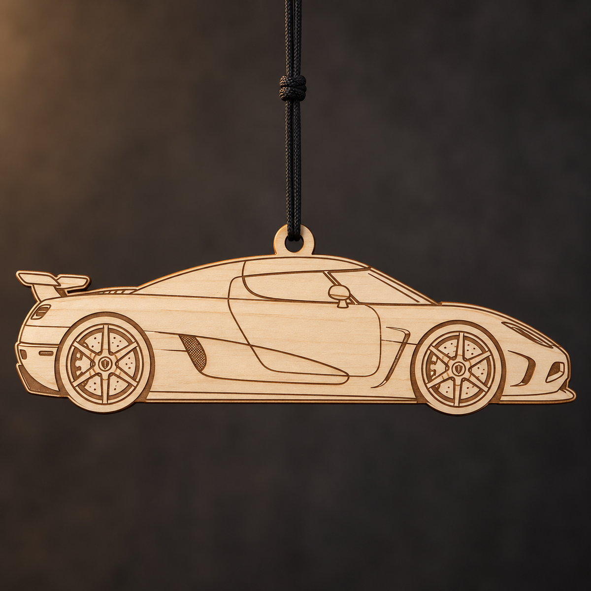 2014 Koenigsegg Agera Coupe flat Birch Ply ornament with brown laser-engraved outlines