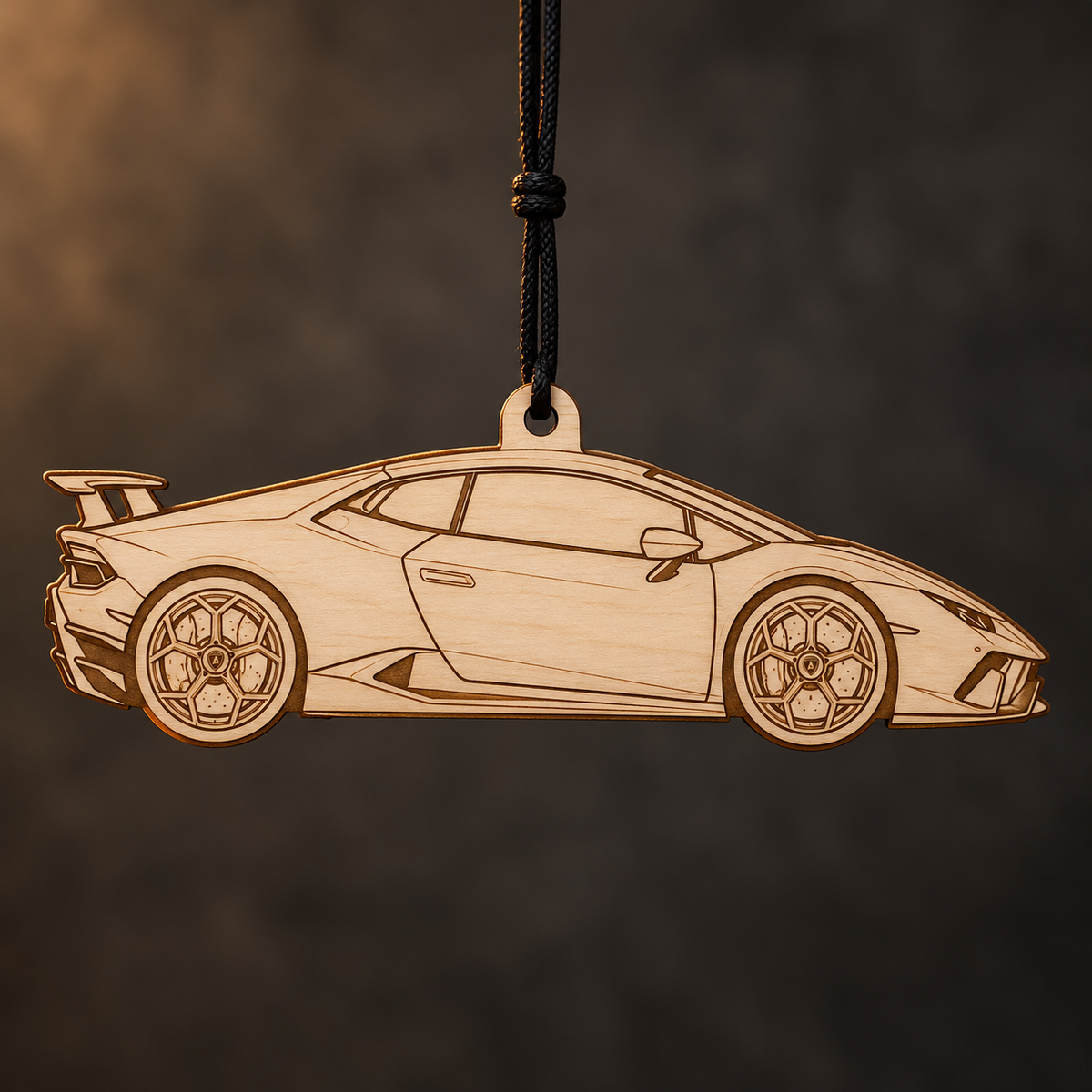 2018–2019 Lamborghini Huracán Performante Coupe flat Birch Ply ornament with brown laser-engraved outlines