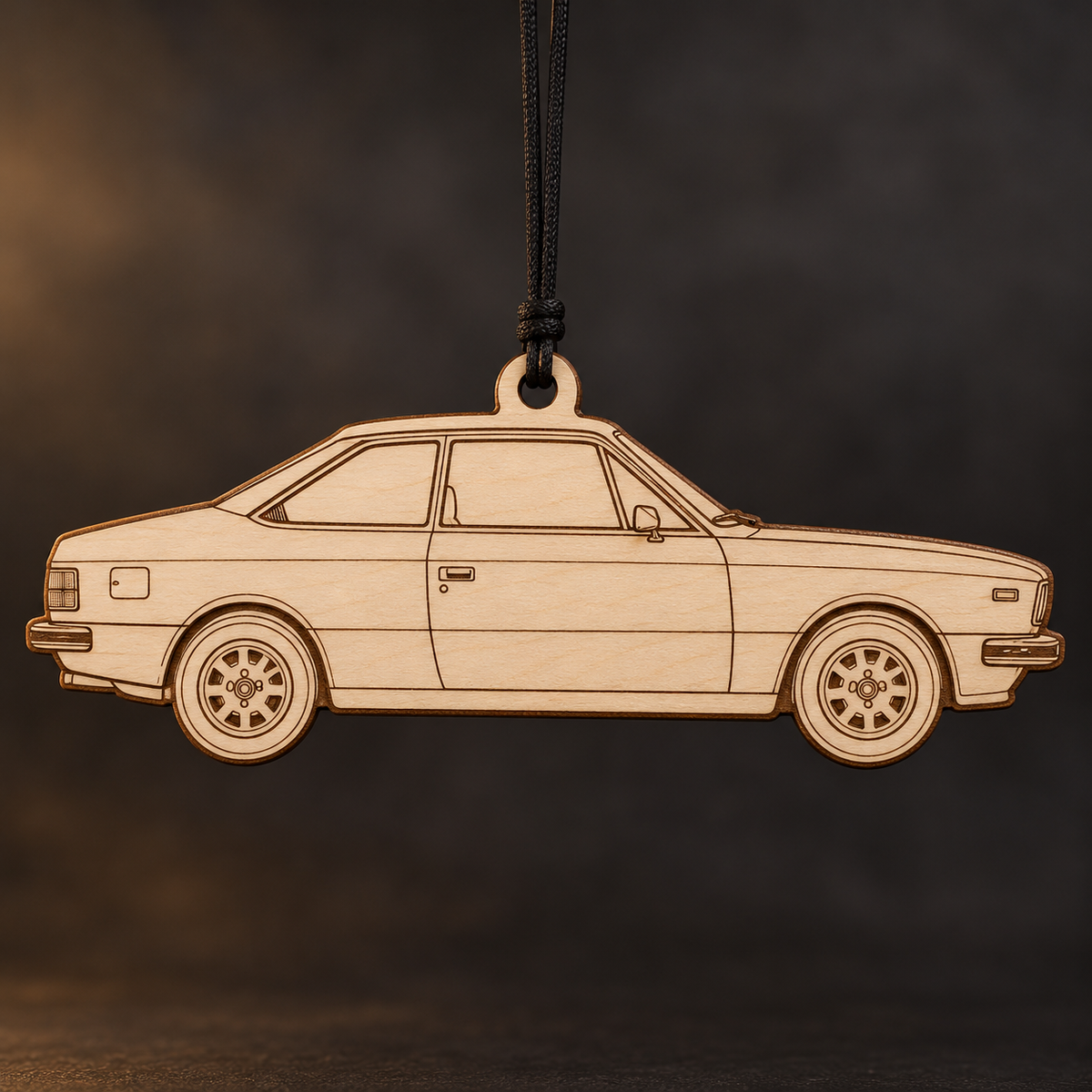 1981 Lancia Beta Coupe flat Birch Ply ornament with brown laser-engraved outlines
