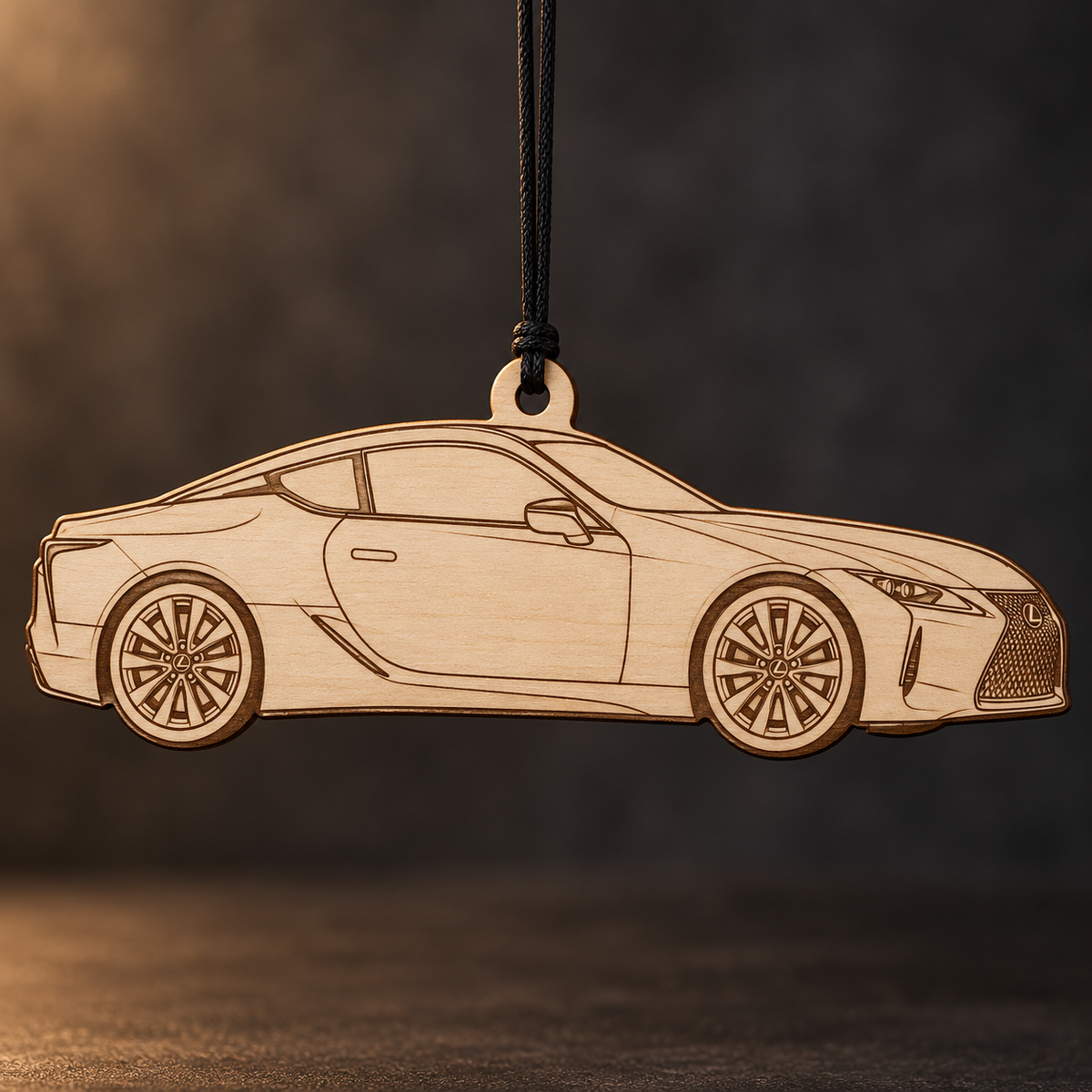 2018–2023 Lexus LC 500 Coupe flat Birch Ply ornament with brown laser-engraved outlines