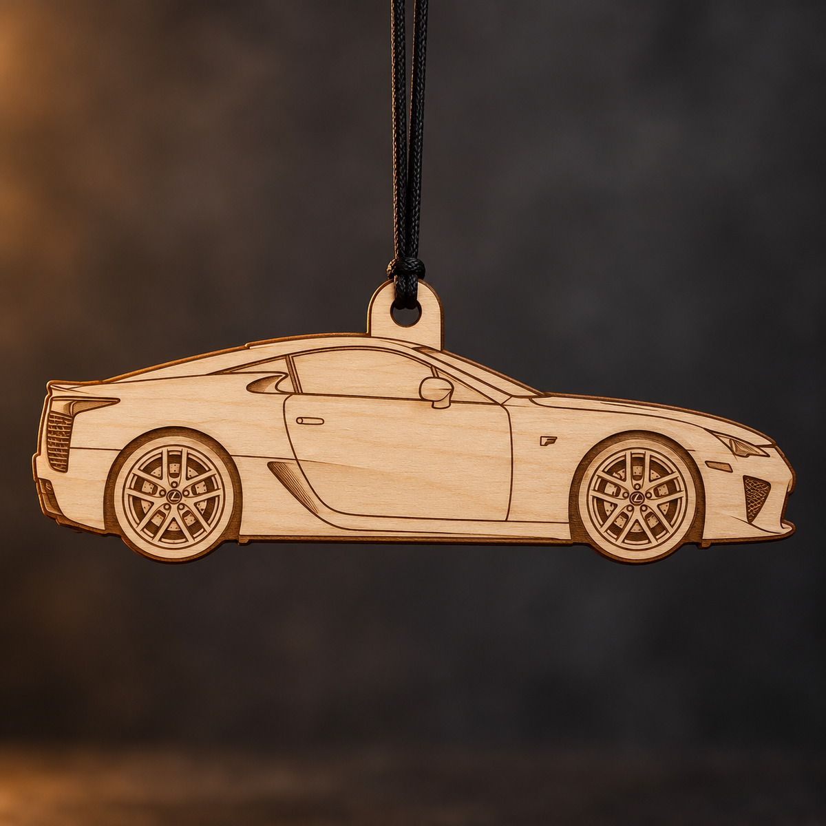 2012 Lexus LFA Coupe flat Birch Ply ornament with brown laser-engraved outlines