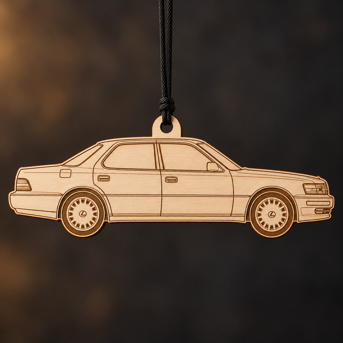 1990 Lexus LS Sedan flat Birch Ply ornament with brown laser-engraved outlines
