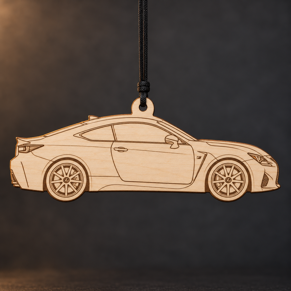 2015 Lexus RC Coupe flat Birch Ply ornament with brown laser-engraved outlines