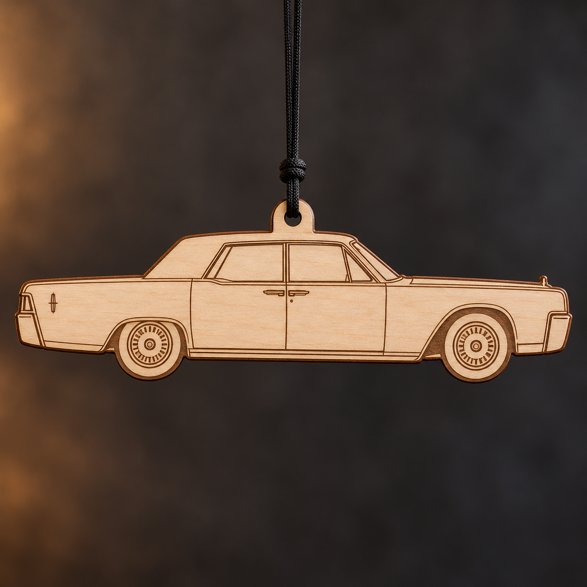 1964 Lincoln Continental Sedan flat Birch Ply ornament with brown laser-engraved outlines