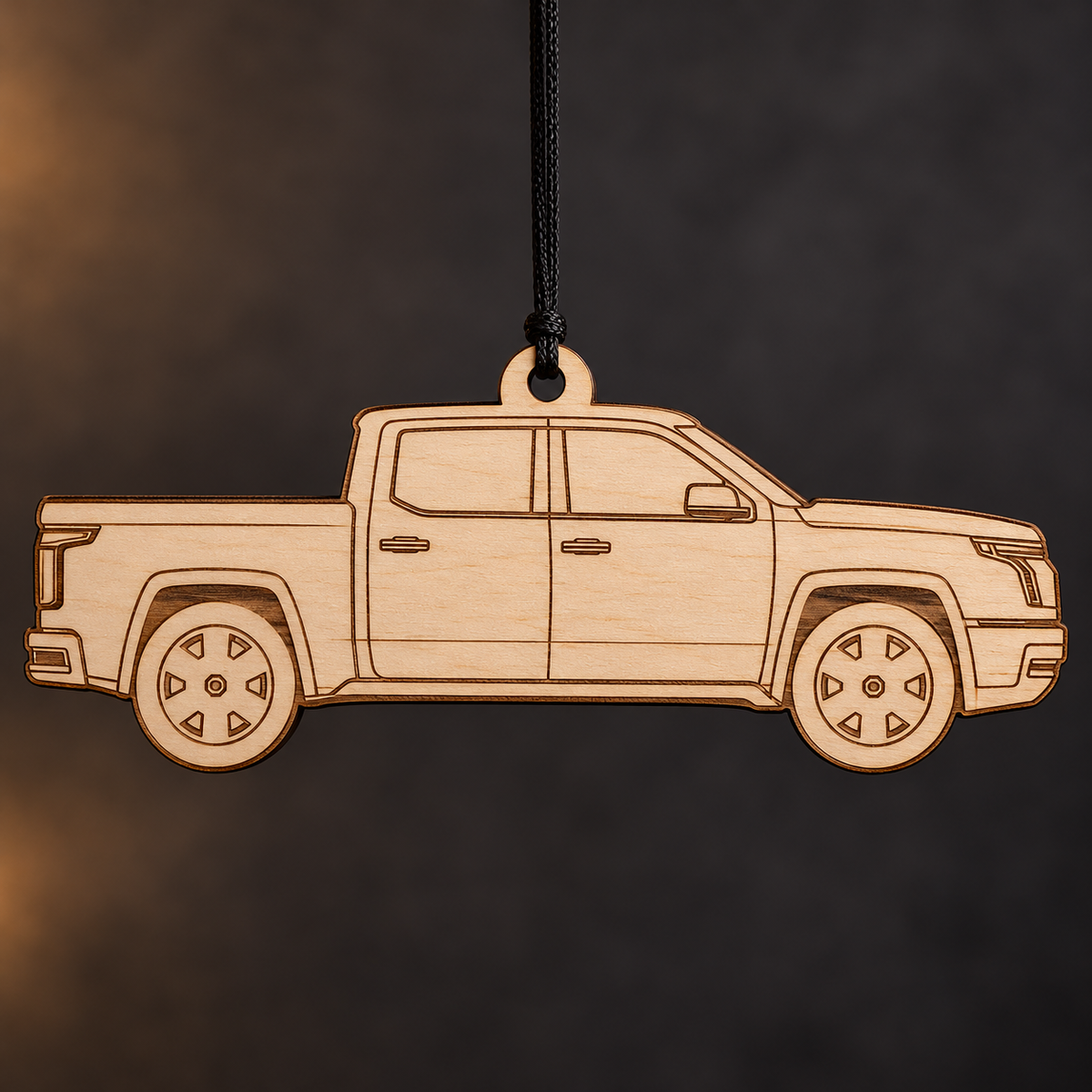 2023 Lordstown Endurance Pickup flat Birch Ply ornament with brown laser-engraved outlines