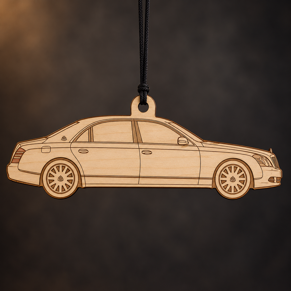 2006 Maybach 57 Sedan flat Birch Ply ornament with brown laser-engraved outlines
