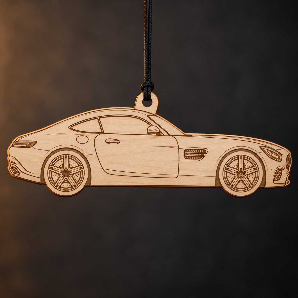 2016 Mercedes-Benz AMG GT Coupe flat Birch Ply ornament with brown laser-engraved outlines
