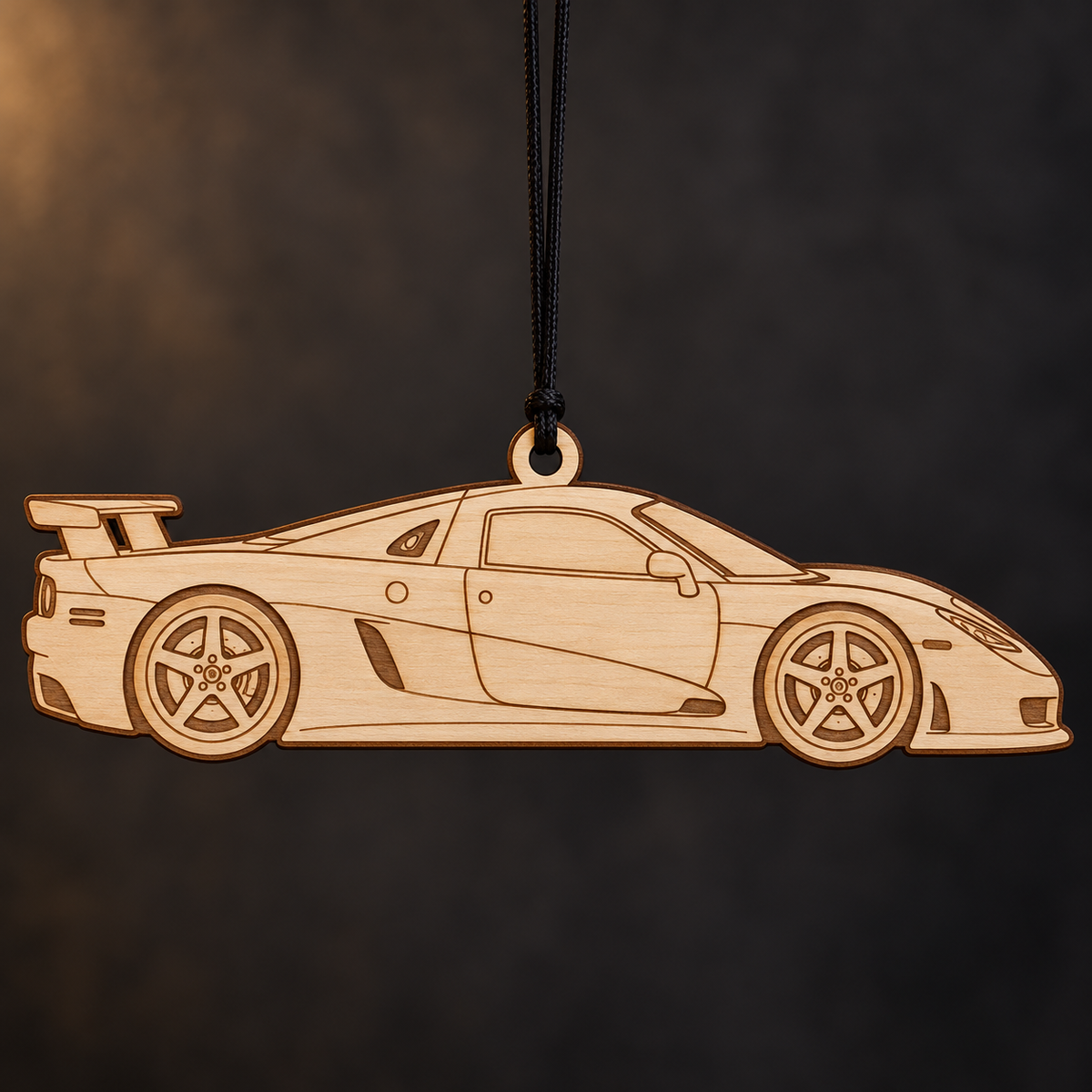 2006 Mosler MT900 Coupe flat Birch Ply ornament with brown laser-engraved outlines