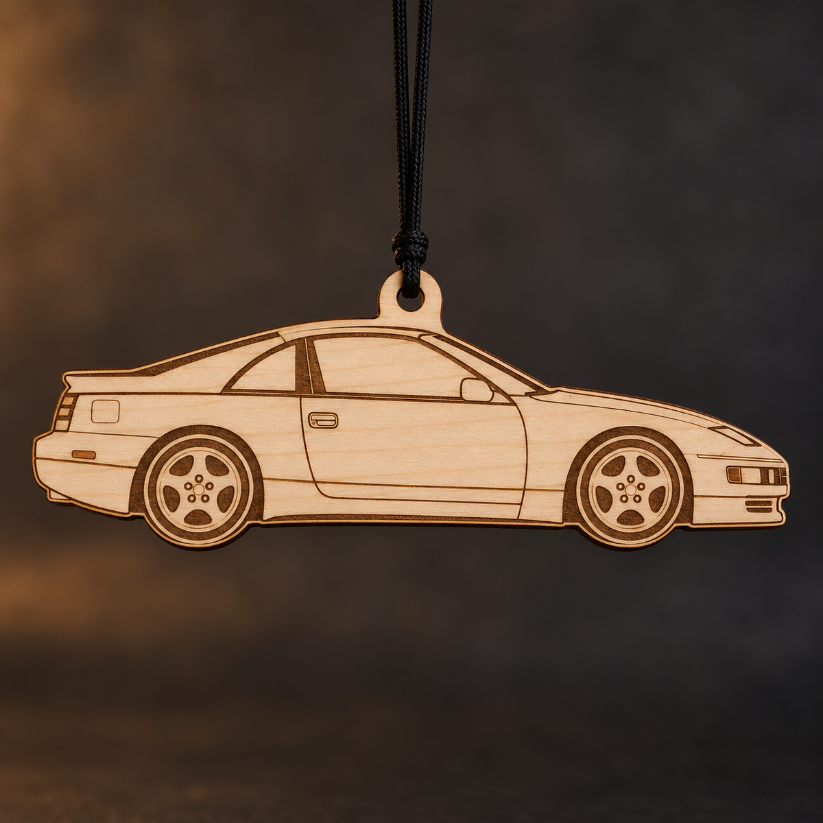 1995 Nissan 300ZX Coupe flat Birch Ply ornament with brown laser-engraved outlines