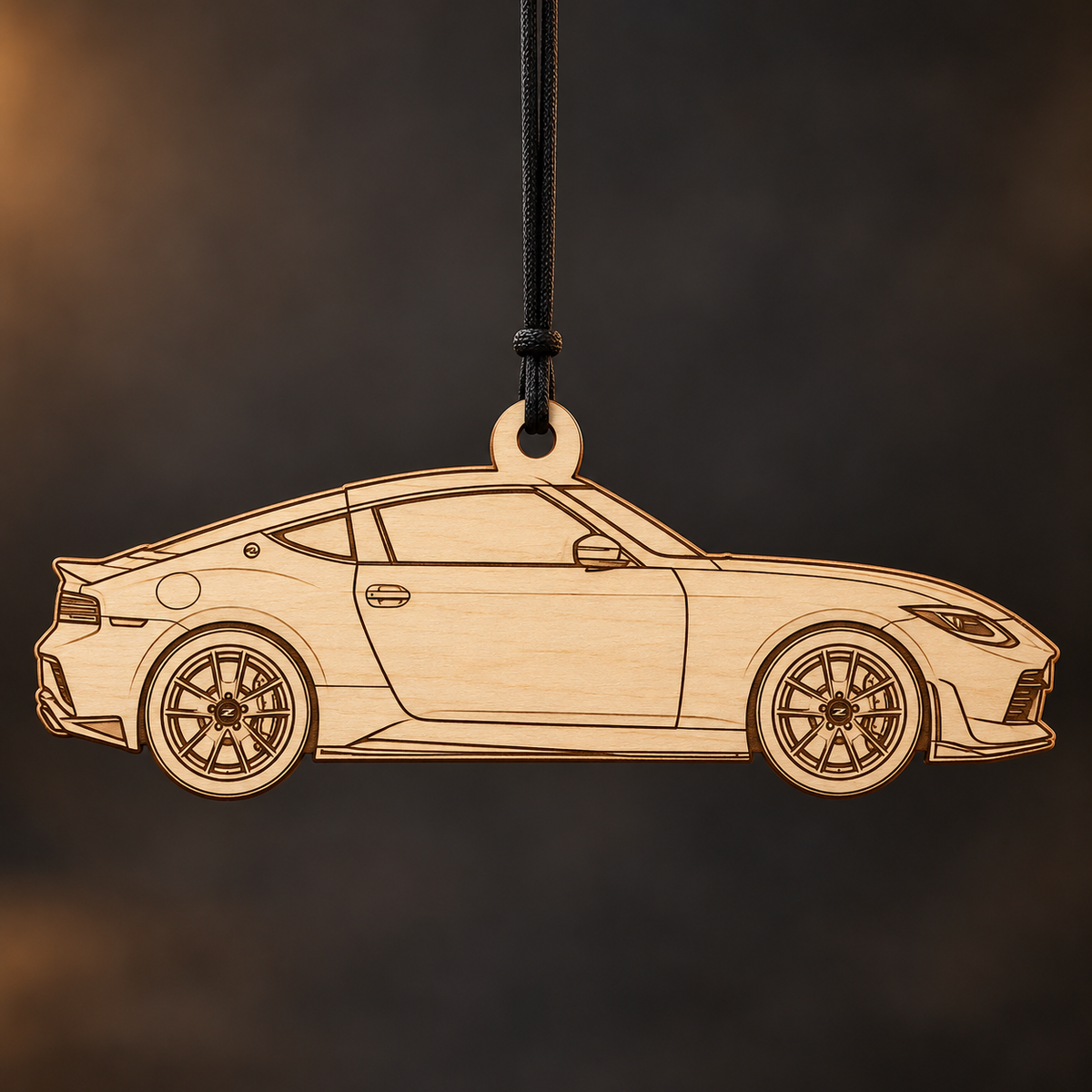 2024–2025 Nissan Z NISMO Coupe flat Birch Ply ornament with brown laser-engraved outlines