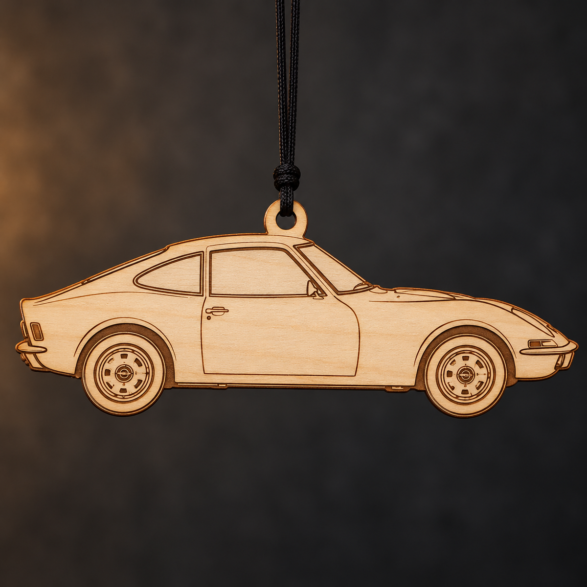 1971 Opel GT Coupe flat Birch Ply ornament with brown laser-engraved outlines