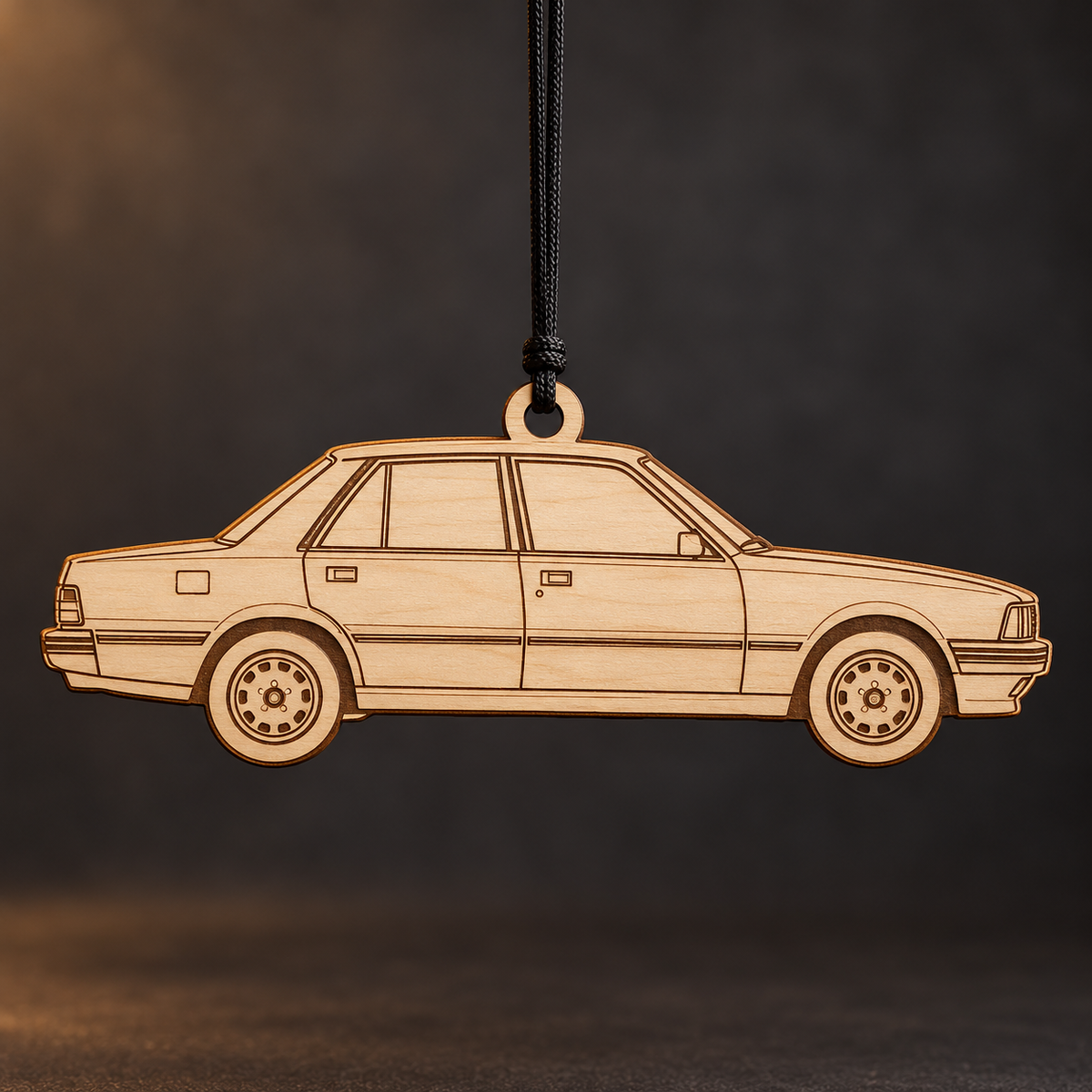 1989 Peugeot 505 Sedan flat Birch Ply ornament with brown laser-engraved outlines