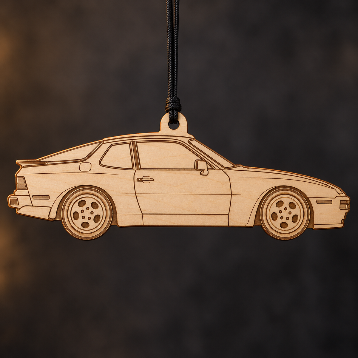 1986 Porsche 944 Coupe flat Birch Ply ornament with brown laser-engraved outlines