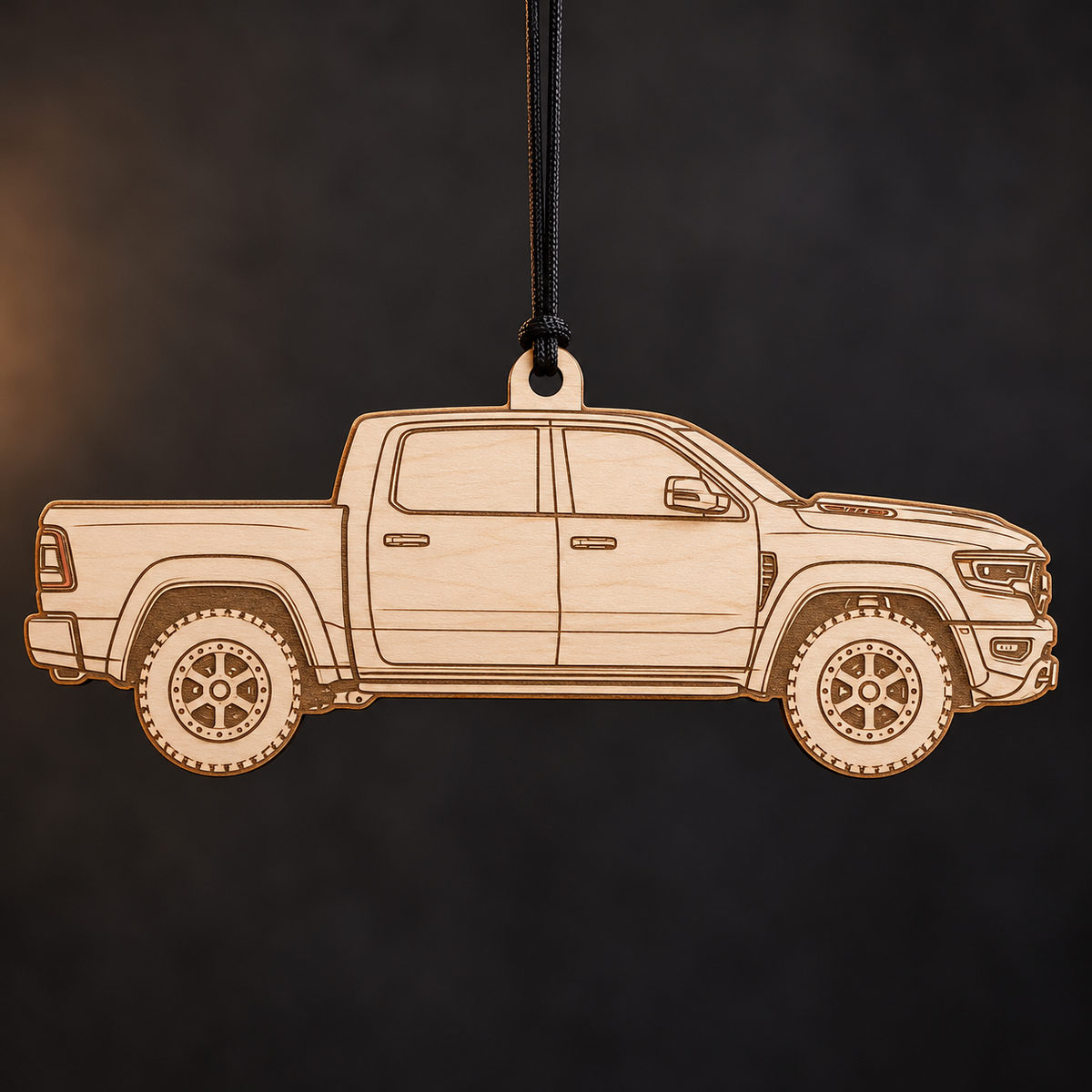 2021–2024 Ram 1500 TRX Pickup flat Birch Ply ornament with brown laser-engraved outlines