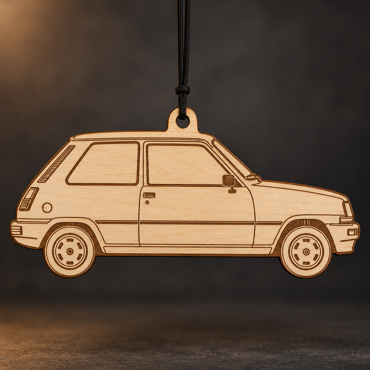 1983 Renault Le Car Hatchback flat Birch Ply ornament with brown laser-engraved outlines
