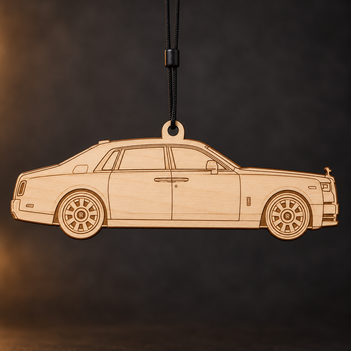 2018 Rolls-Royce Phantom Sedan flat Birch Ply ornament with brown laser-engraved outlines