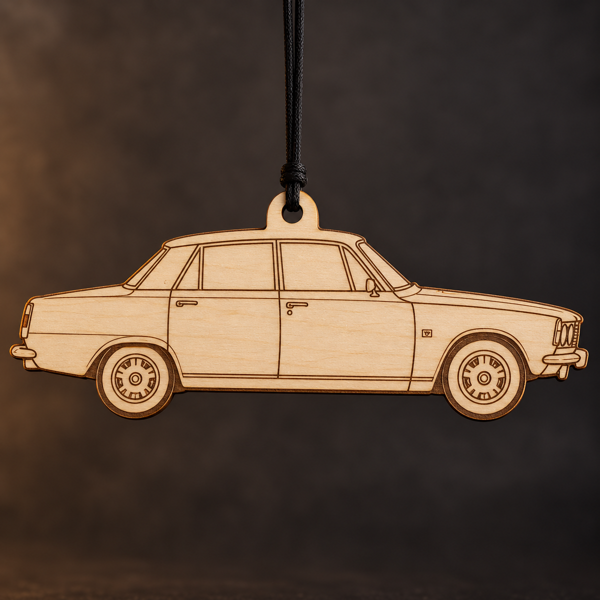 1970 Rover 3500S Sedan flat Birch Ply ornament with brown laser-engraved outlines