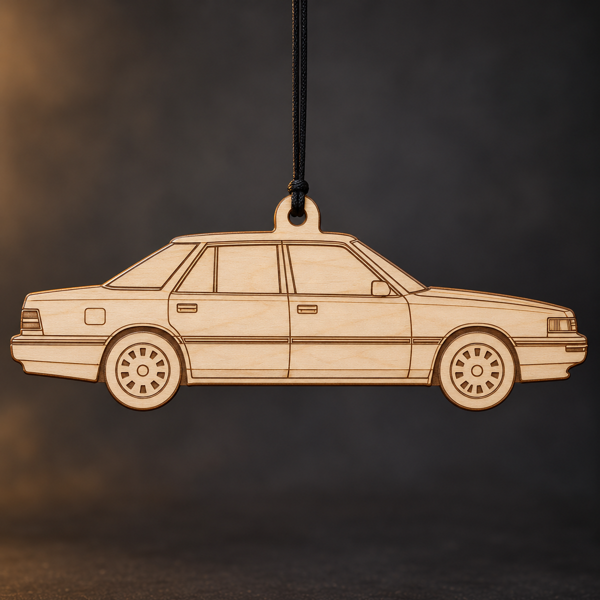 1989 Sterling 827 Sedan flat Birch Ply ornament with brown laser-engraved outlines