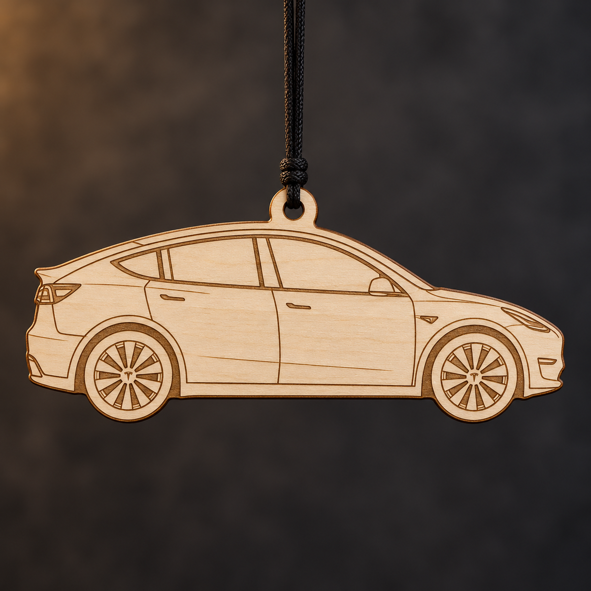 2022 Tesla Model Y SUV flat Birch Ply ornament with brown laser-engraved outlines