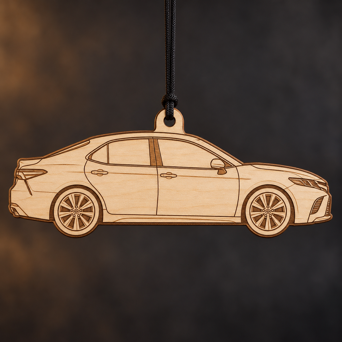 2022 Toyota Camry Sedan flat Birch Ply ornament with brown laser-engraved outlines