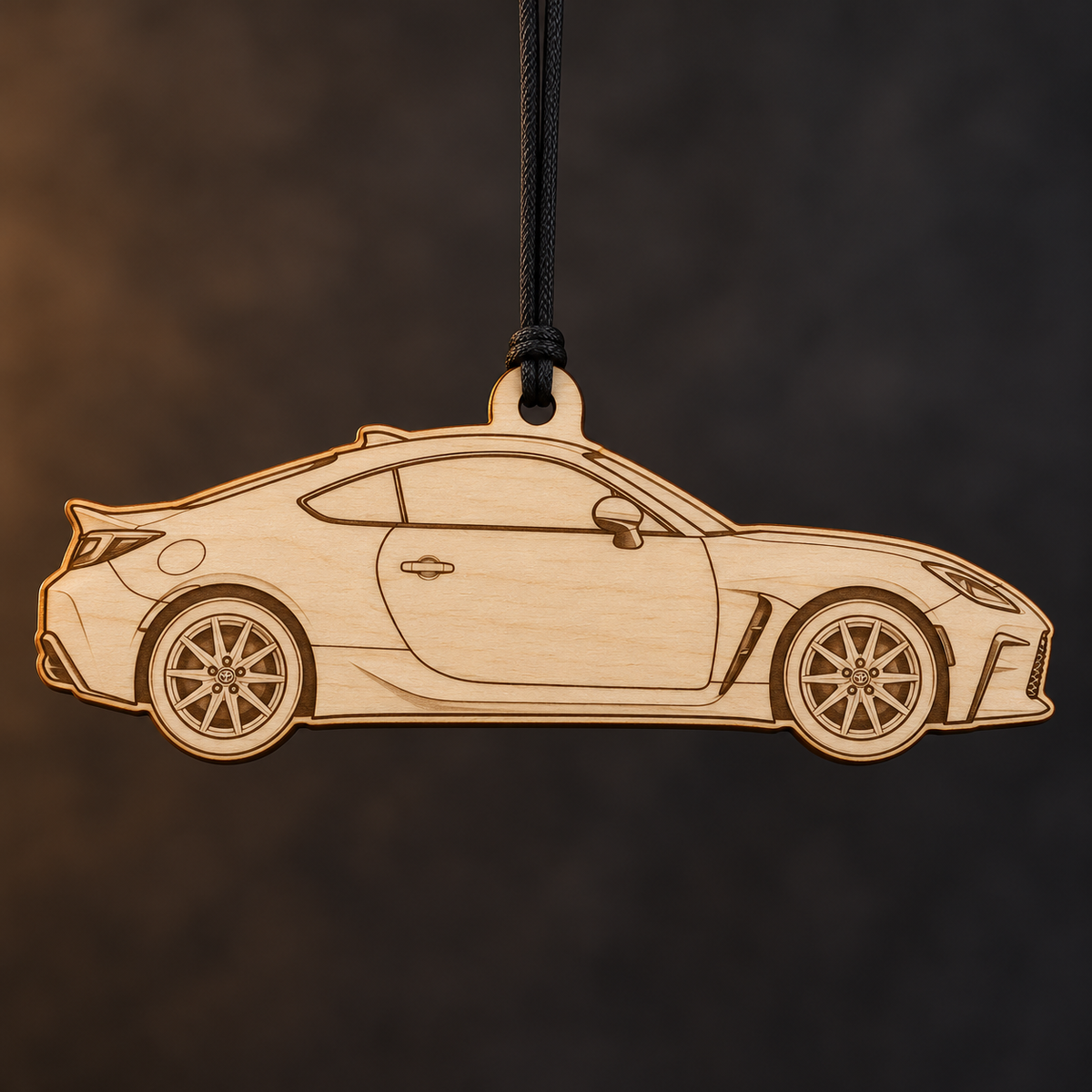 2022–2025 Toyota GR86 Premium Coupe flat Birch Ply ornament with brown laser-engraved outlines