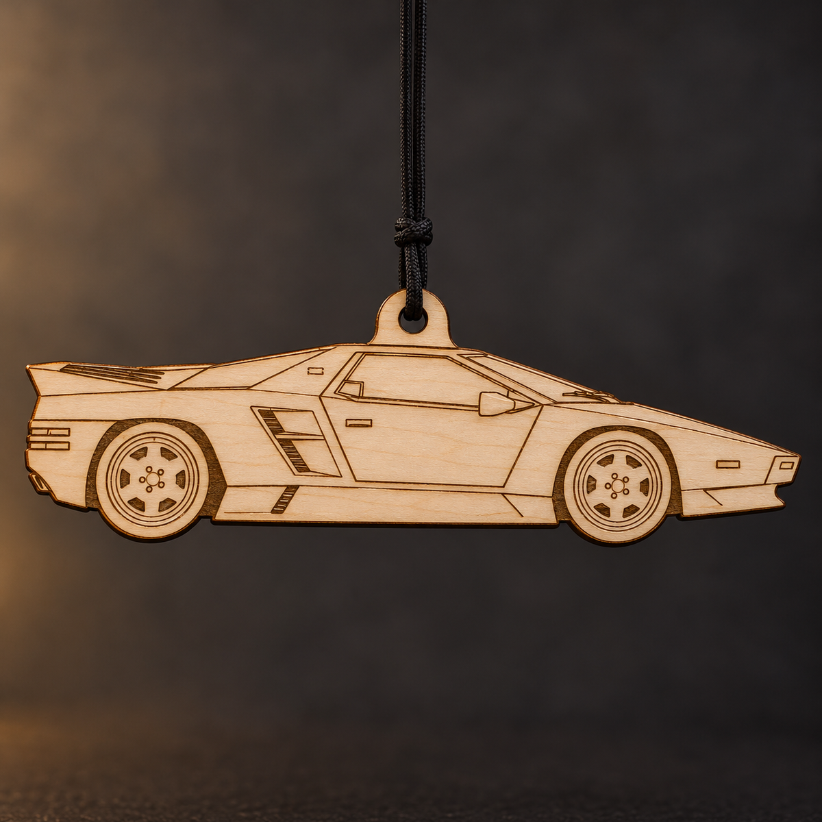 1992 Vector W8 Coupe flat Birch Ply ornament with brown laser-engraved outlines