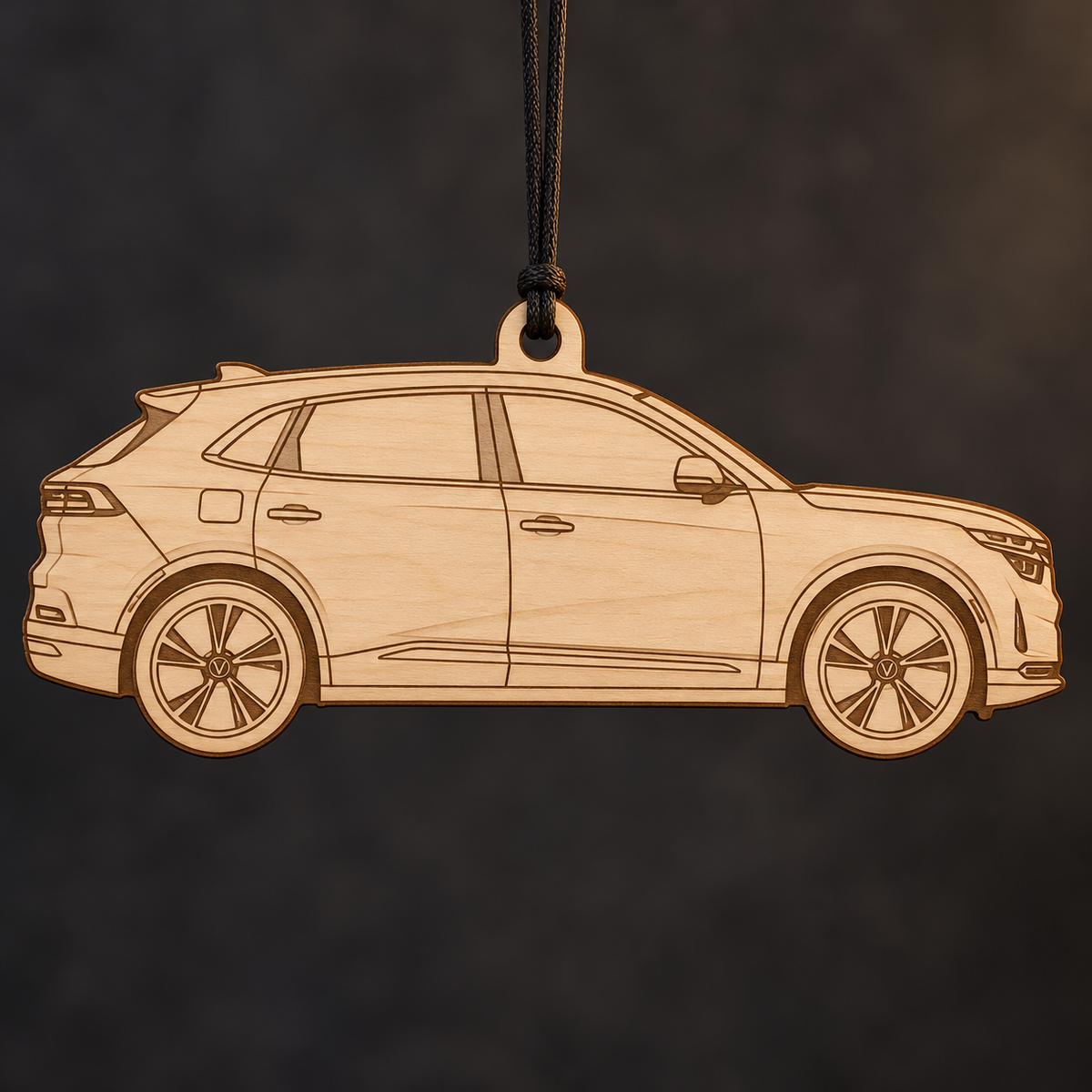 2023 VinFast VF 8 SUV flat Birch Ply ornament with brown laser-engraved outlines